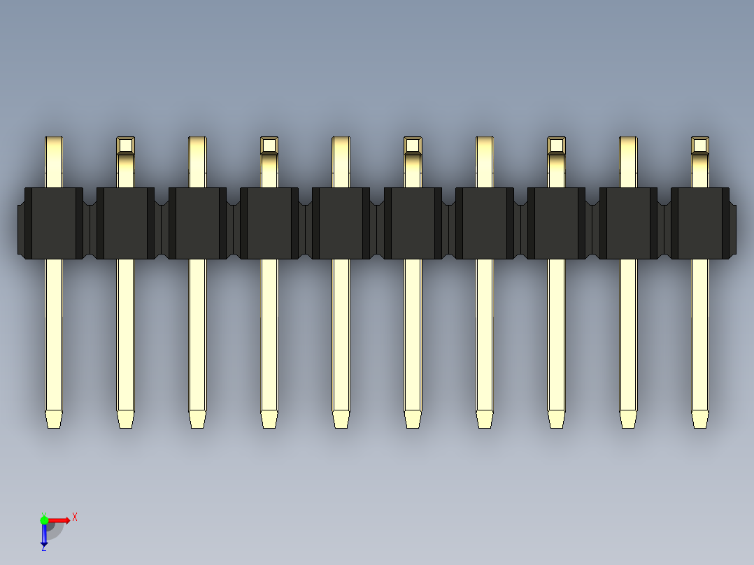 彩色公排针 100mil 2.54mm 系列-DS1022_black_10p_100mil_Type_SMT_R2_rev1.0俯视图