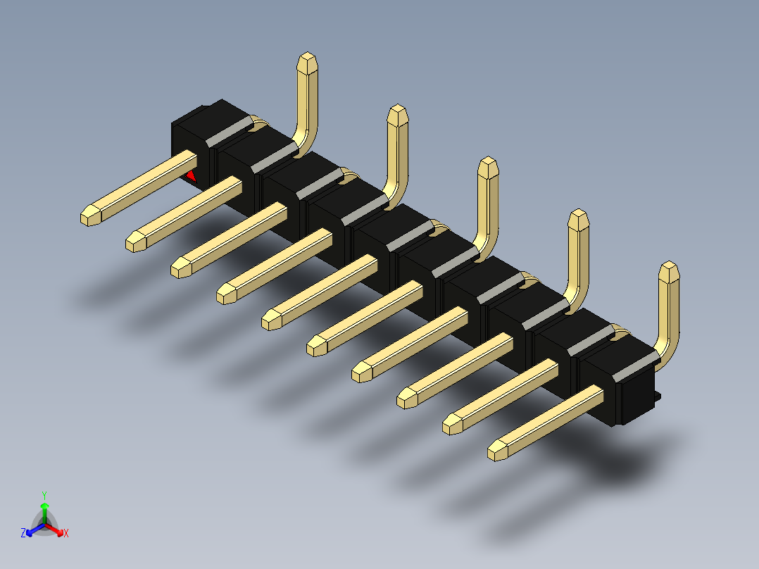 彩色公排针 100mil 2.54mm 系列-DS1022_black_10p_100mil_Type_SMT_R2_rev1.0正等轴测图