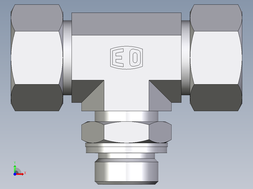 卡套式工业通用硬管接头EO_Adjustable_locknut_branch_tee_TEE18ZLMCF前视图