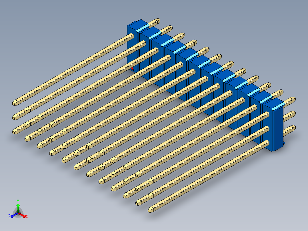 彩色公头100mil（2.54mm）系列-DS1021_blue_3x12p_100mil_Type43_rev1.0正等轴测图
