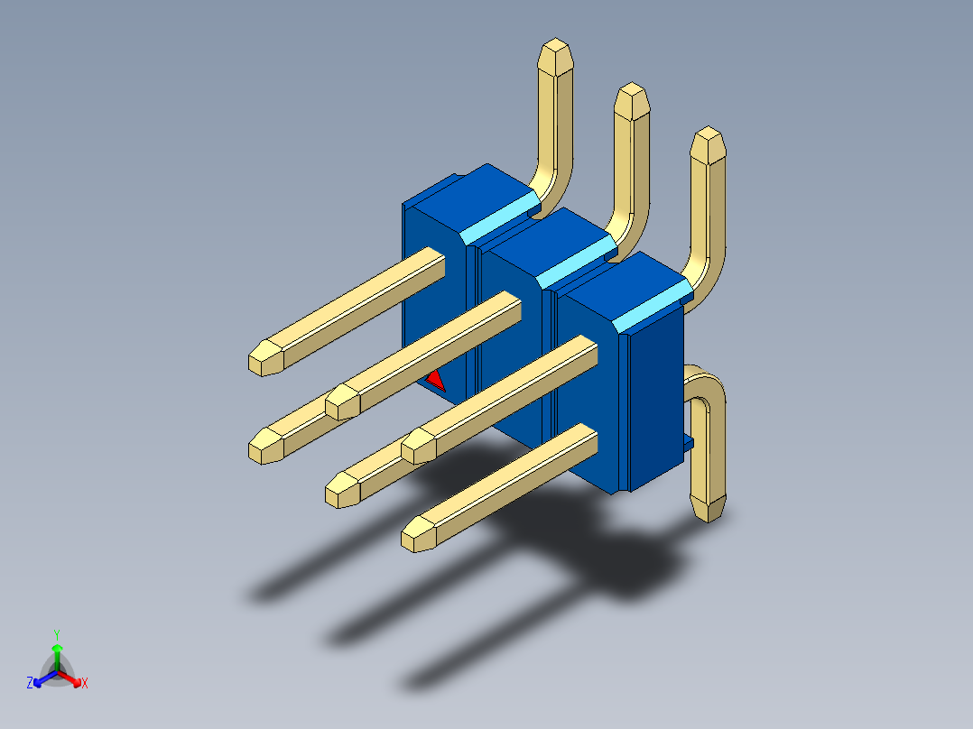 彩色公排针 100mil 2.54mm 系列-DS1022_blue_06p_100mil_TypeSMT_rev1.0正等轴测图