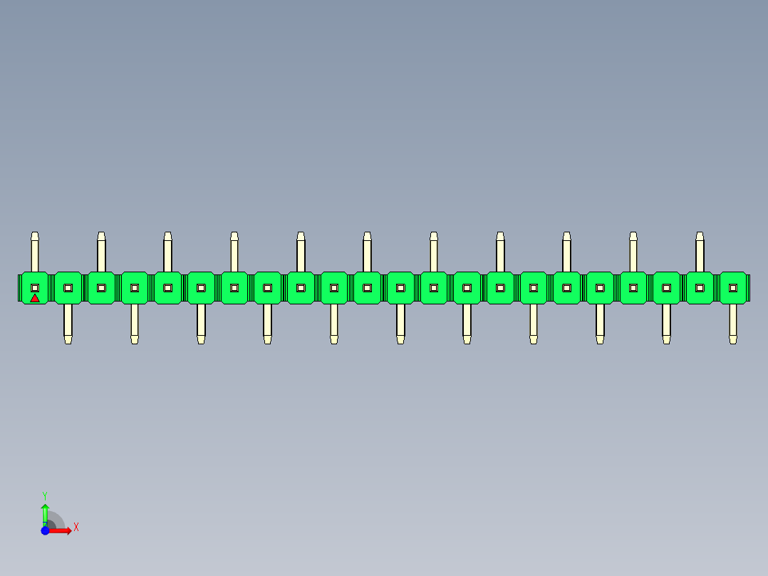 彩色公排针 100mil 2.54mm 系列-DS1022_green_22p_100mil_Type_SMT_R1_rev1.0前视图