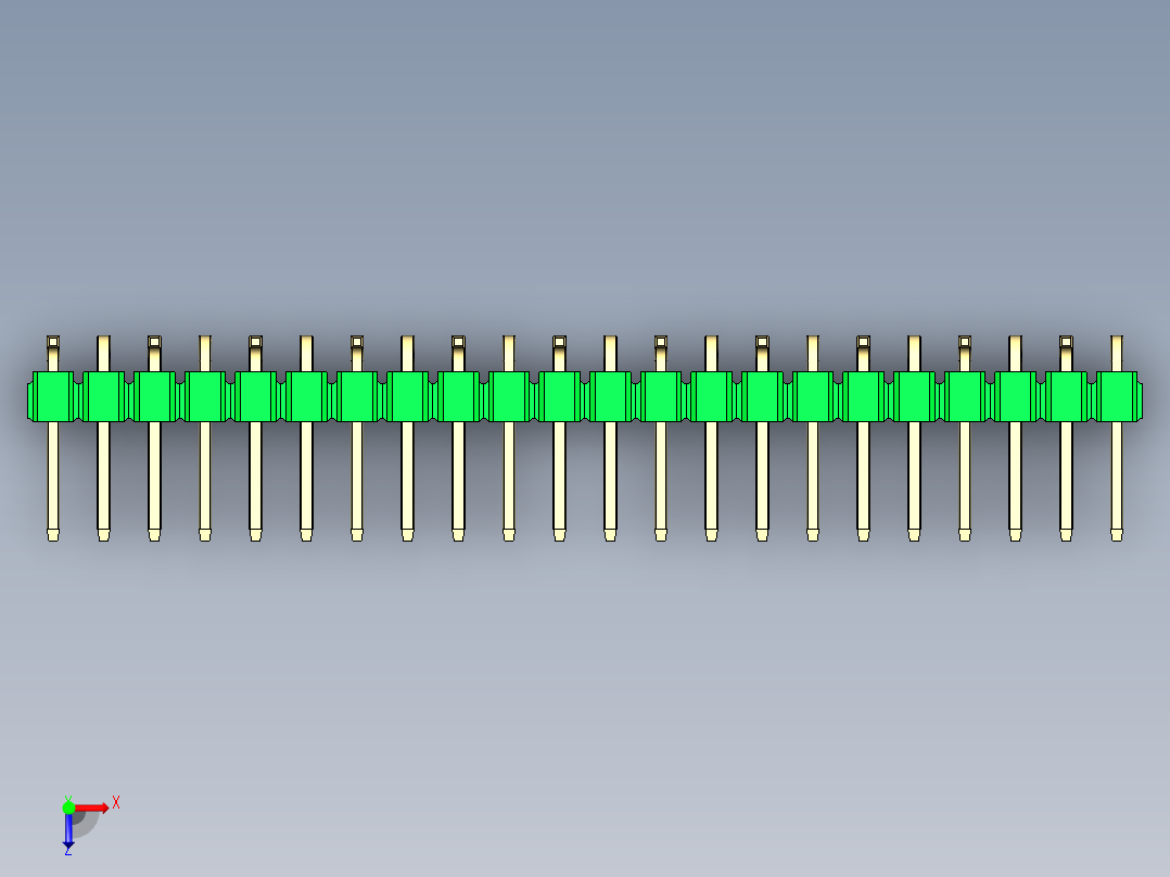 彩色公排针 100mil 2.54mm 系列-DS1022_green_22p_100mil_Type_SMT_R1_rev1.0俯视图