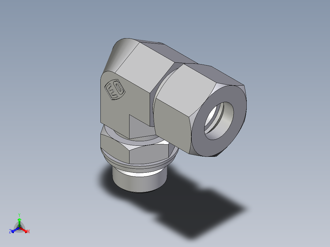 卡套式工业通用硬管接头EO_Adjustable_Locknut_elbow_WEE16ZSRCF正等轴测图