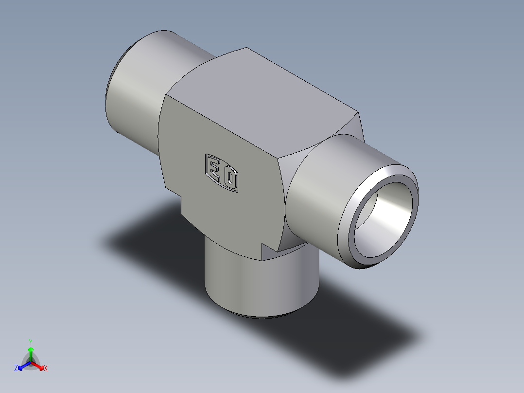 卡套式工业通用硬管接头EO_Union_tee_T08LCFX正等轴测图