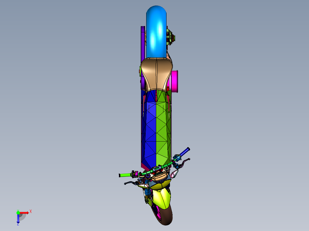 高速运动电驱摩托车俯视图