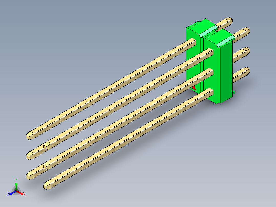 彩色公头100mil（2.54mm）系列-DS1021_green_3x02p_100mil_Type43_rev1.0正等轴测图