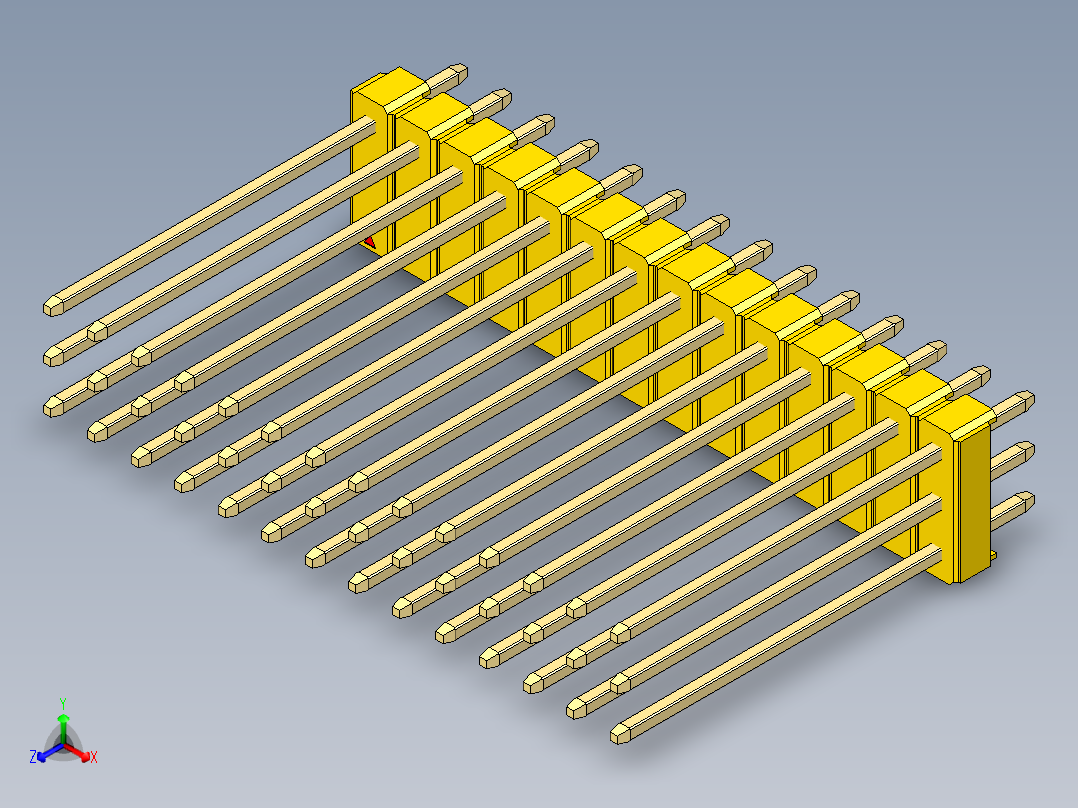 彩色公头100mil（2.54mm）系列-DS1021_yellow_3x14p_100mil_Type19_rev1.0正等轴测图