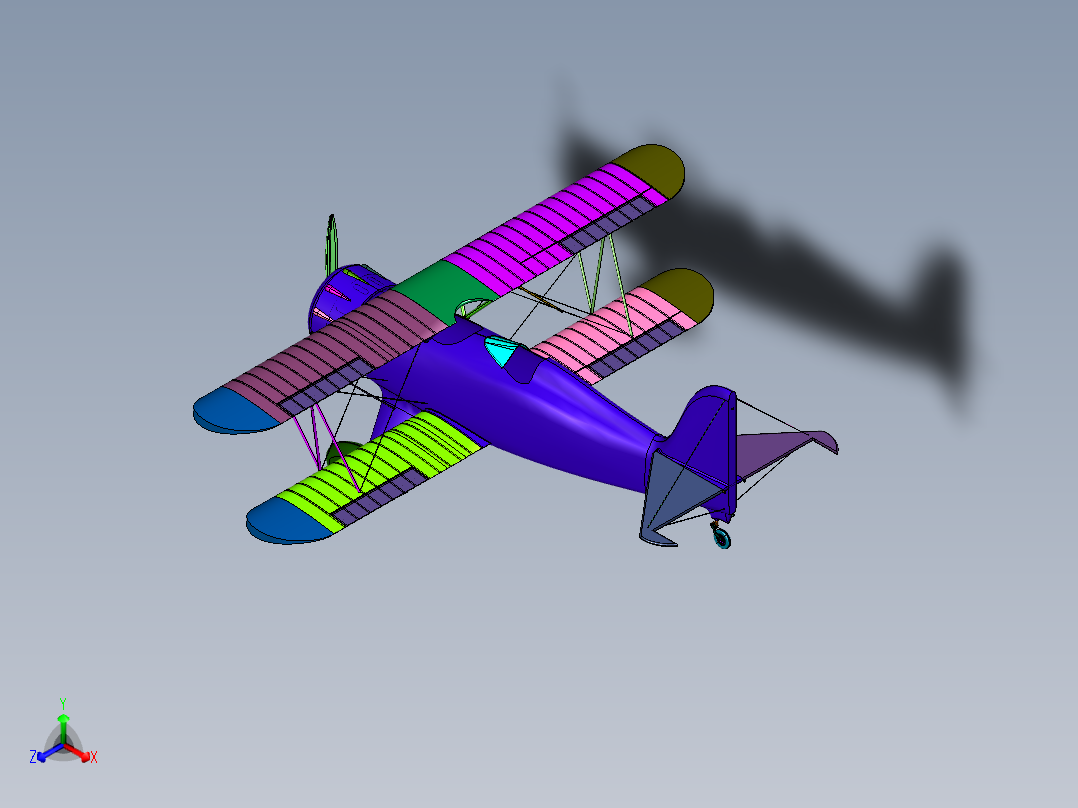 低速时代的天空双翼机正等轴测图