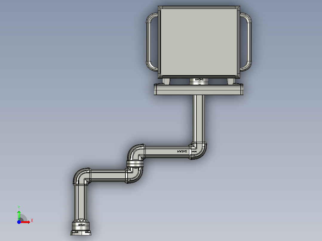 悬臂控制操控箱键盘支架-J4-旋转底座+转角-中间连接器-转角-箱体连接器-200-200-250-300前视图