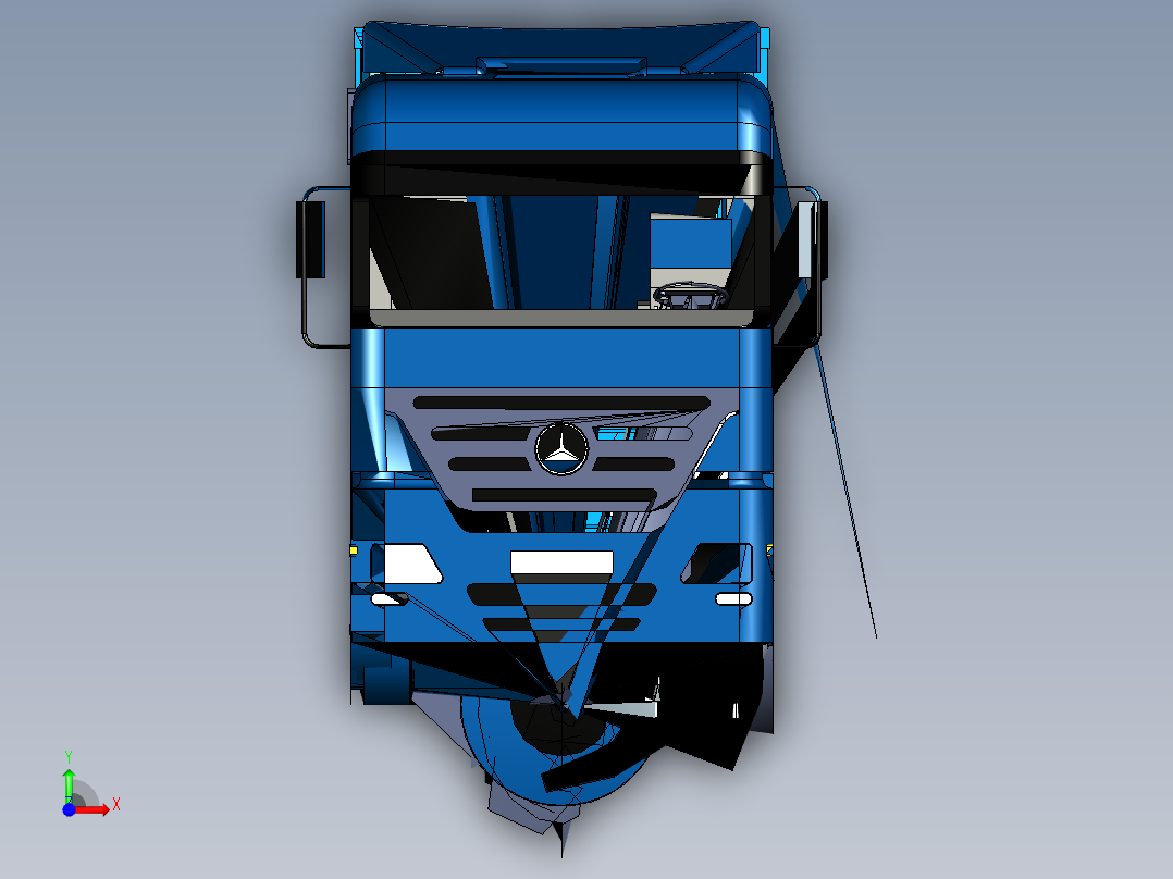 奔驰卡车货车集装箱车 三维膜图纸设计前视图