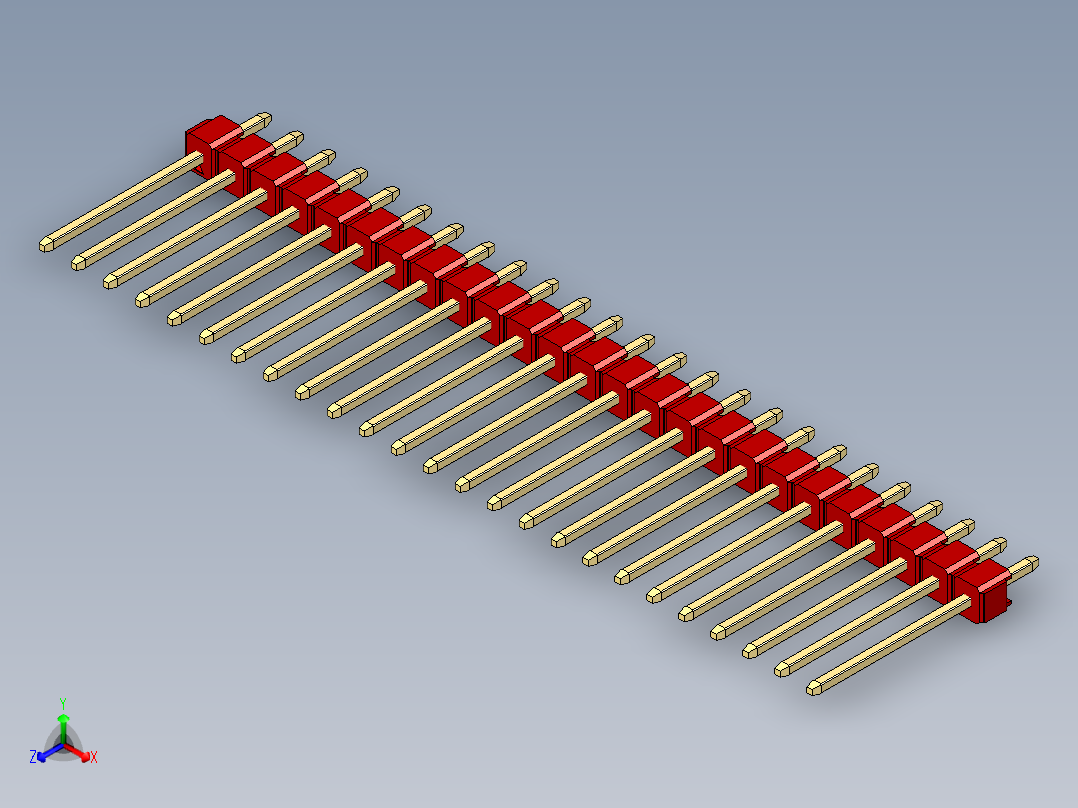 彩色公头100mil（2.54mm）系列-DS1021_red_1x25p_100mil_Type5_rev1.0正等轴测图