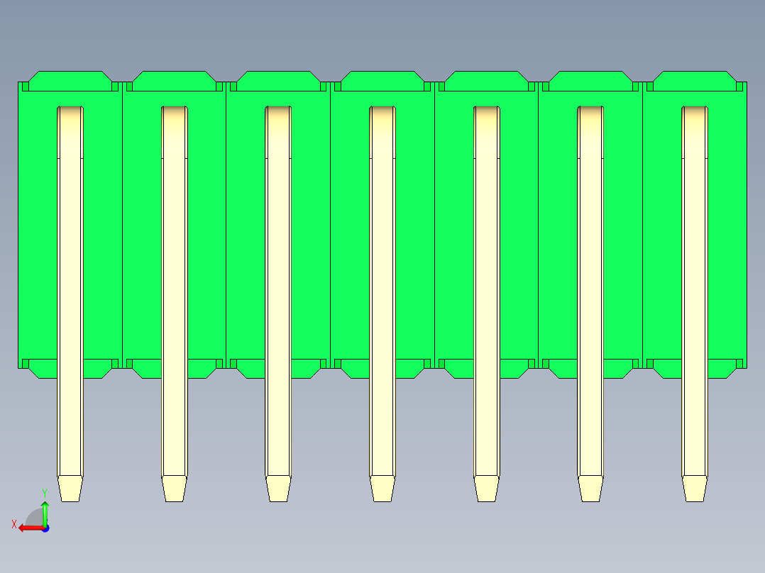 彩色公排针 100mil 2.54mm 系列-DS1022_green_3x07p_100mil_TypeD_rev1.0后视图
