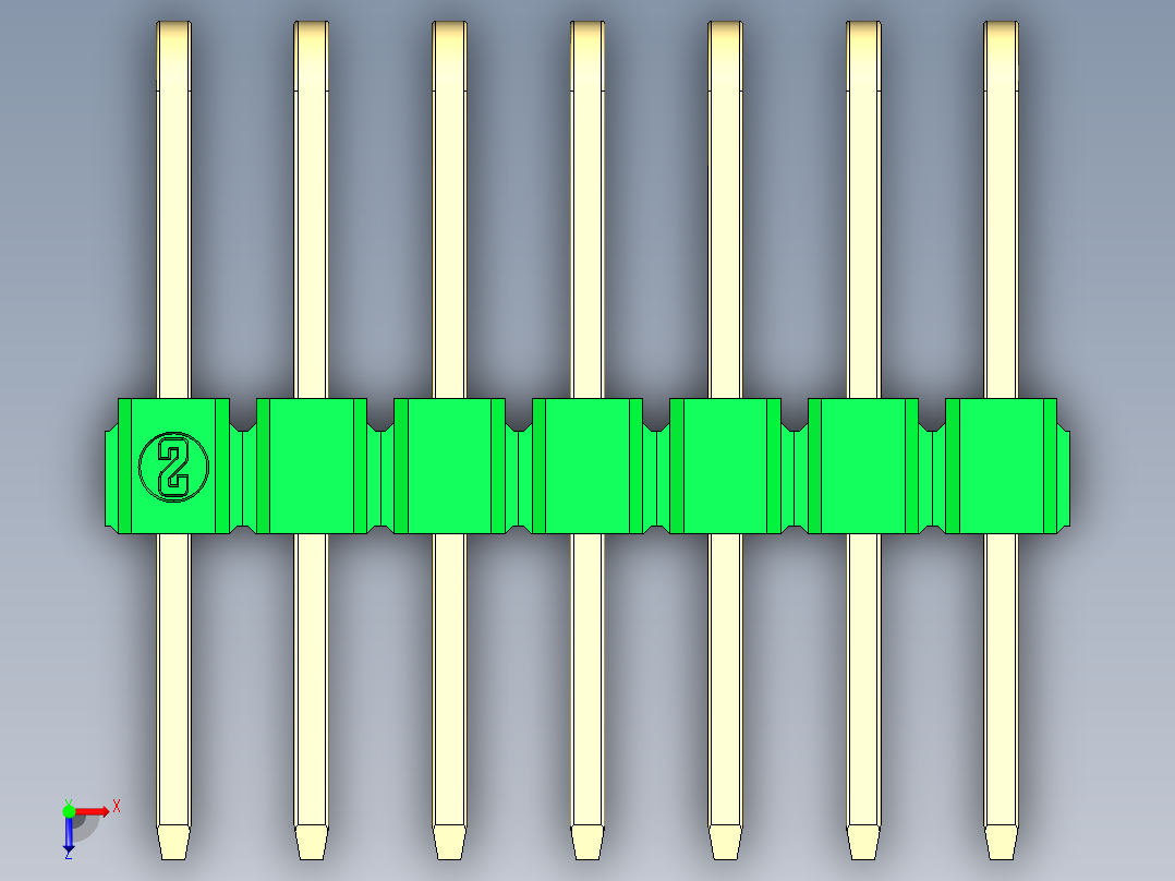 彩色公排针 100mil 2.54mm 系列-DS1022_green_3x07p_100mil_TypeD_rev1.0俯视图