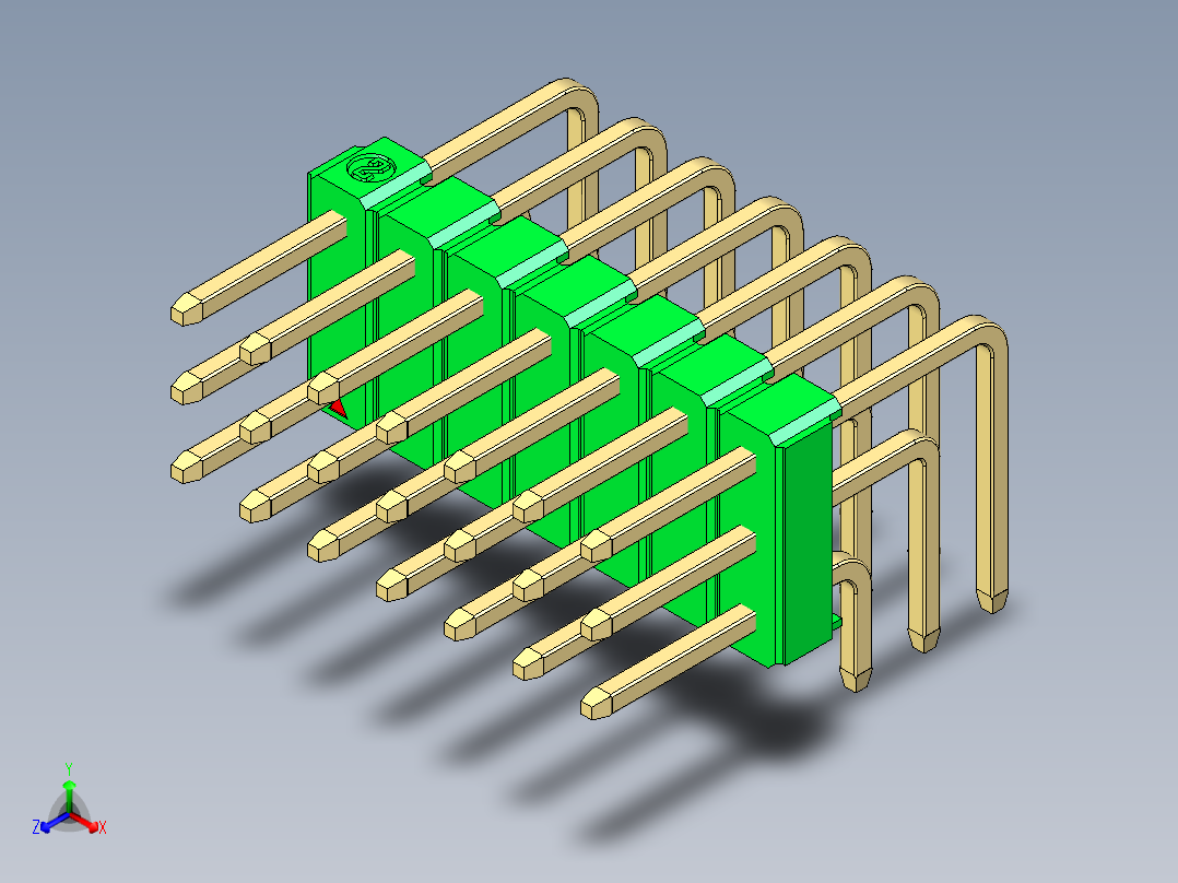 彩色公排针 100mil 2.54mm 系列-DS1022_green_3x07p_100mil_TypeD_rev1.0正等轴测图