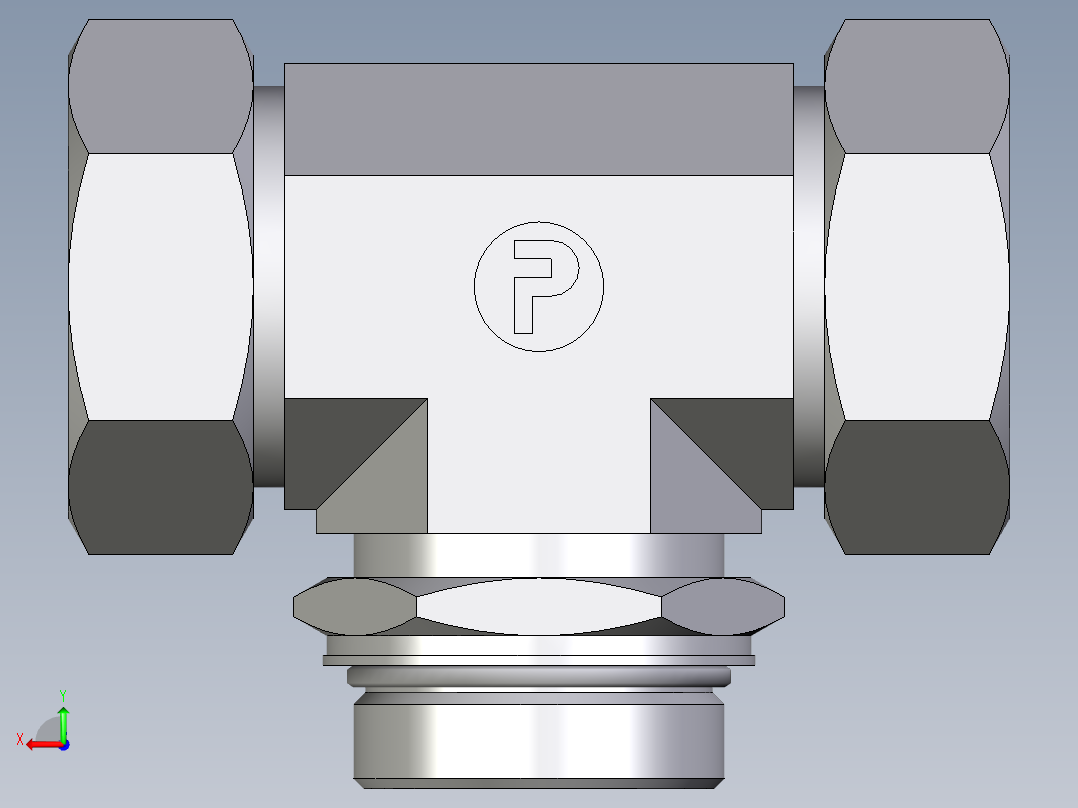 卡套式工业通用硬管接头EO_Adjustable_locknut_branch_tee_TEE42LMORCF后视图