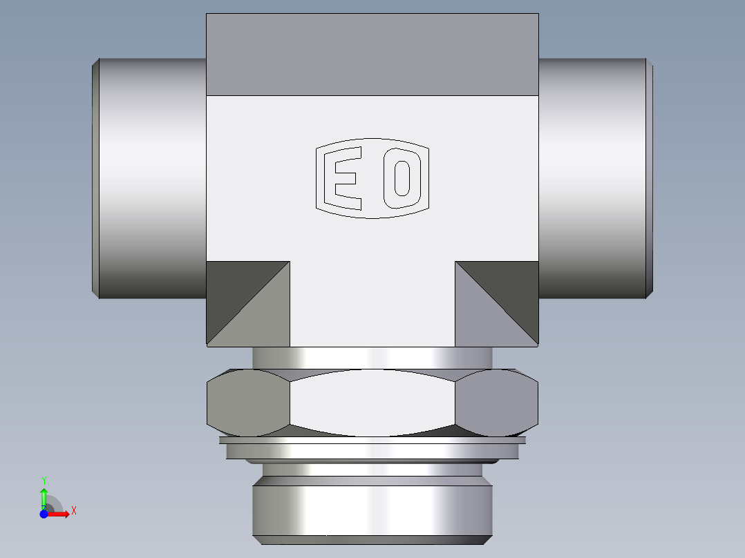 卡套式工业通用硬管接头EO_Adjustable_locknut_branch_tee_TEE30SROMDCF前视图