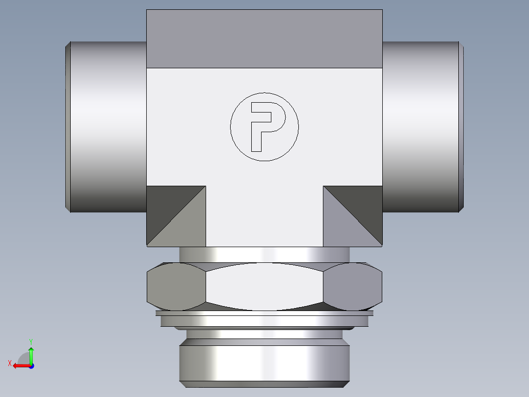 卡套式工业通用硬管接头EO_Adjustable_locknut_branch_tee_TEE30SROMDCF后视图
