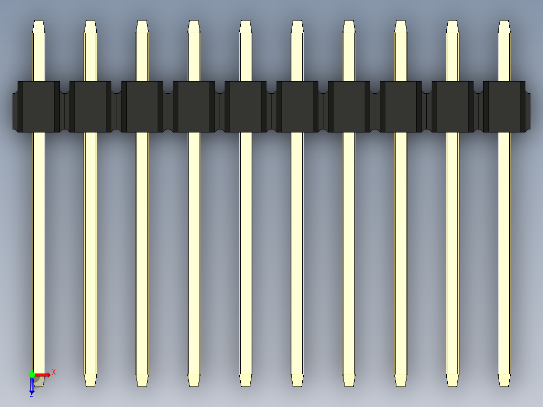 彩色公头100mil（2.54mm）系列-DS1021_black_1x10p_100mil_Type5_rev1.0俯视图