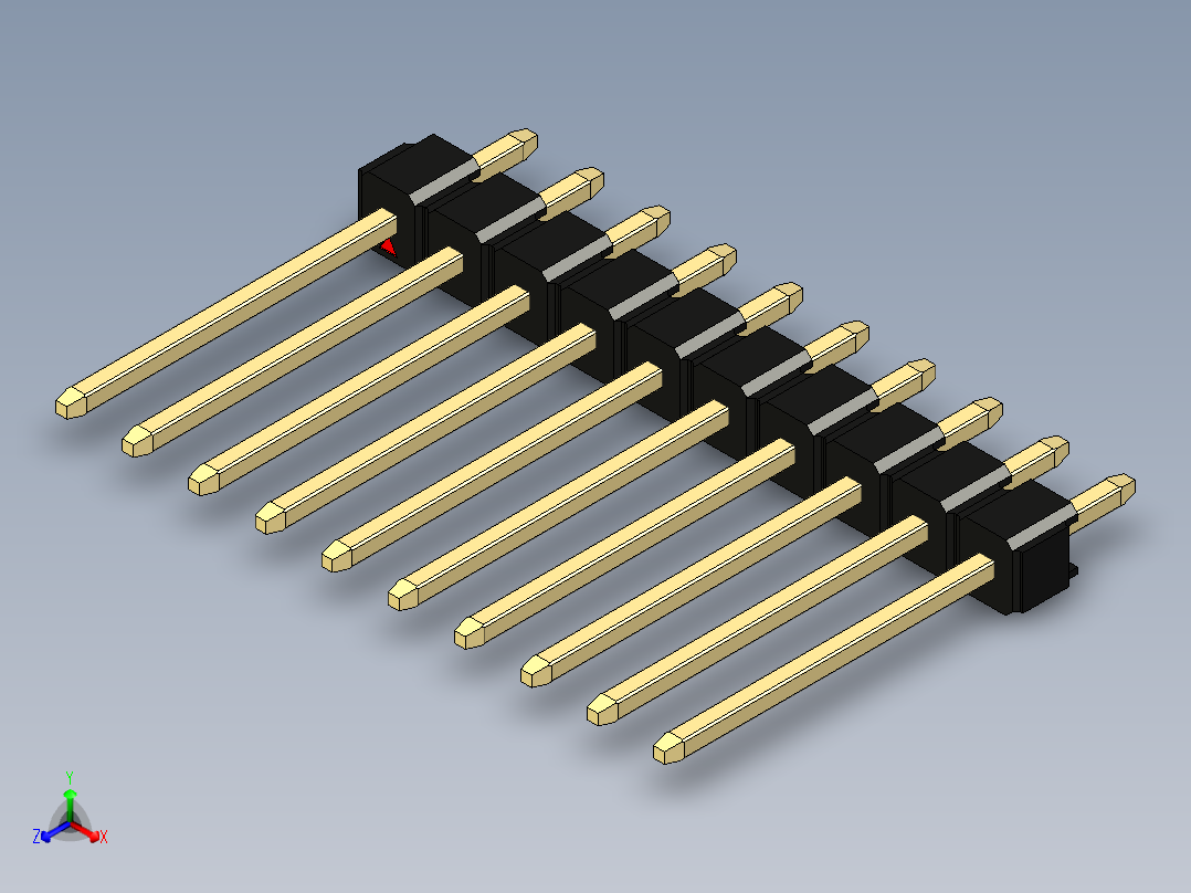 彩色公头100mil（2.54mm）系列-DS1021_black_1x10p_100mil_Type5_rev1.0正等轴测图