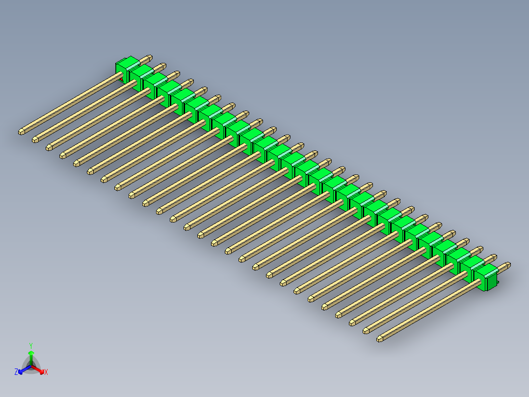 彩色公头100mil（2.54mm）系列-DS1021_green_1x27p_100mil_Type19_rev1.0正等轴测图