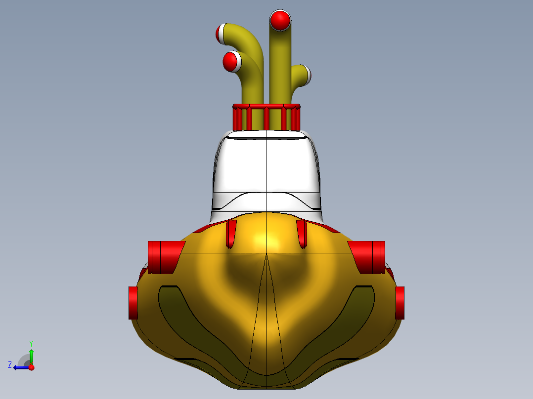 Yellow玩具小潜艇模型3D图纸 Solidworks设计右视图