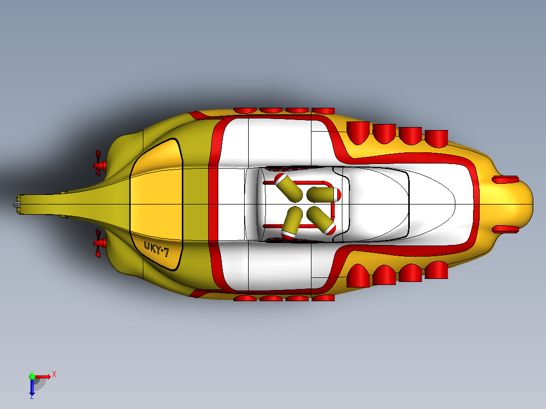 Yellow玩具小潜艇模型3D图纸 Solidworks设计俯视图