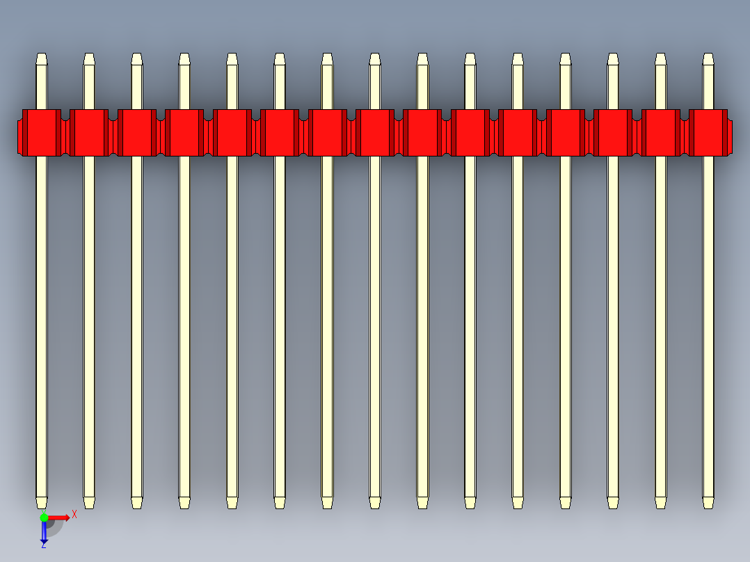 彩色公头100mil（2.54mm）系列-DS1021_red_3x15p_100mil_Type19_rev1.0俯视图