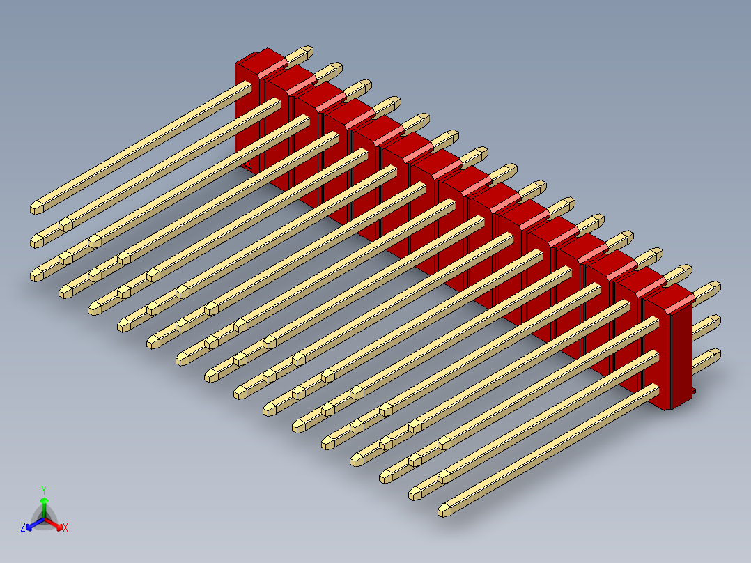 彩色公头100mil（2.54mm）系列-DS1021_red_3x15p_100mil_Type19_rev1.0正等轴测图