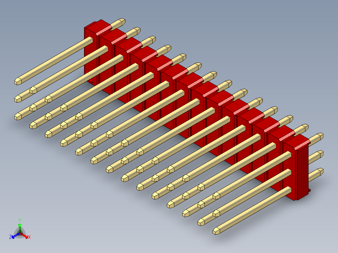 彩色公头100mil（2.54mm）系列-DS1021_red_3x14p_100mil_Type5_rev1.0正等轴测图