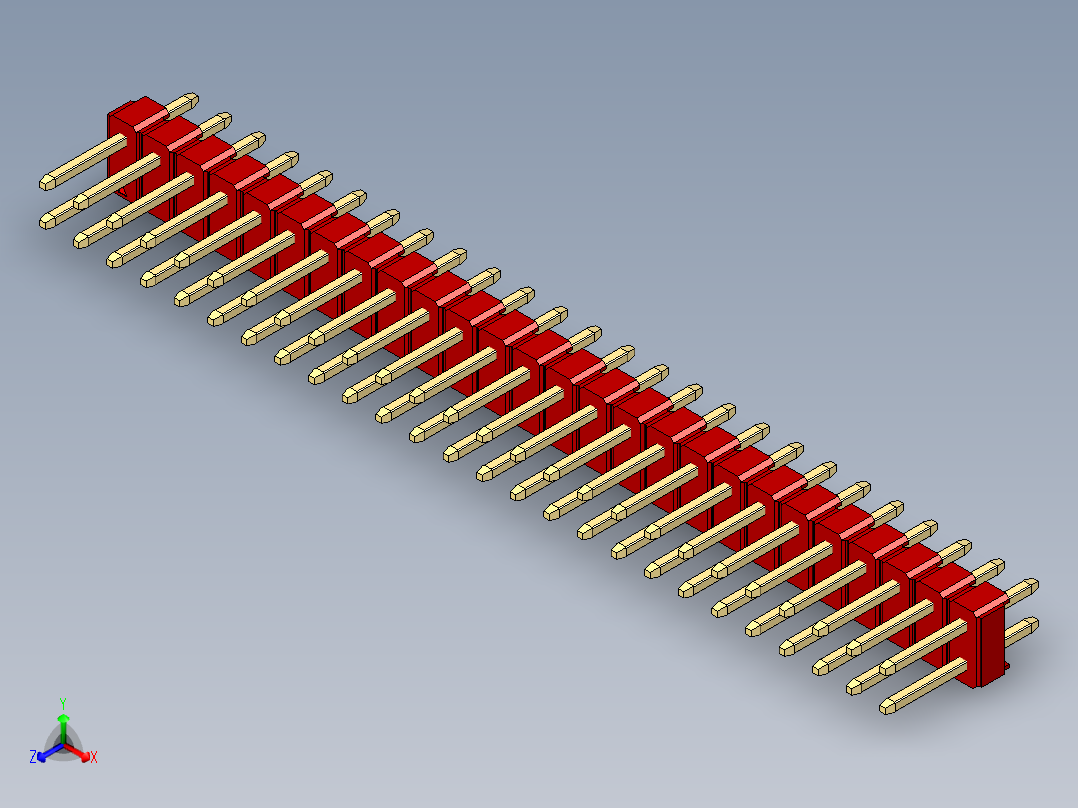 彩色公头100mil（2.54mm）系列-DS1021_red_2x26p_100mil_Type1_rev1.0正等轴测图
