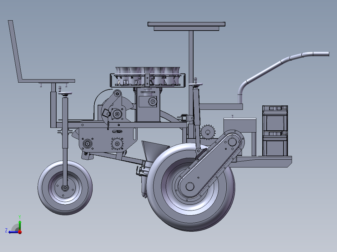 移栽机总装模型和二维右视图