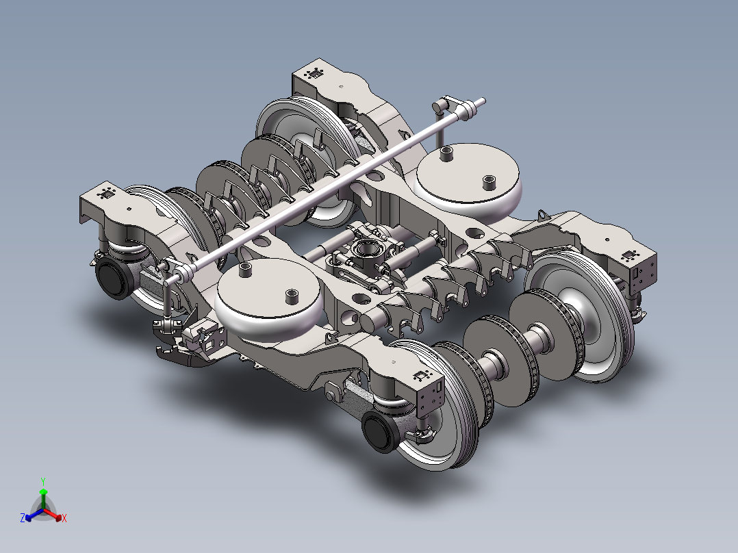CRH380转向架 动车组转向架三维实体仿真设计正等轴测图