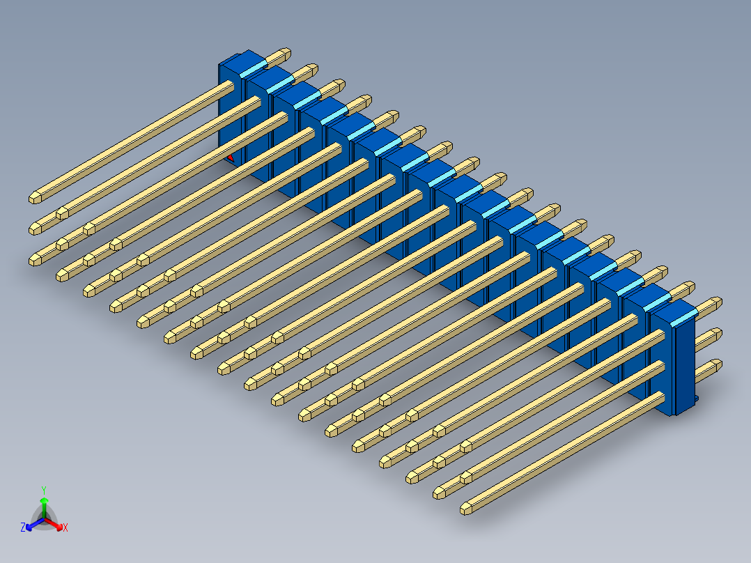彩色公头100mil（2.54mm）系列-DS1021_blue_3x17p_100mil_Type19_rev1.0正等轴测图