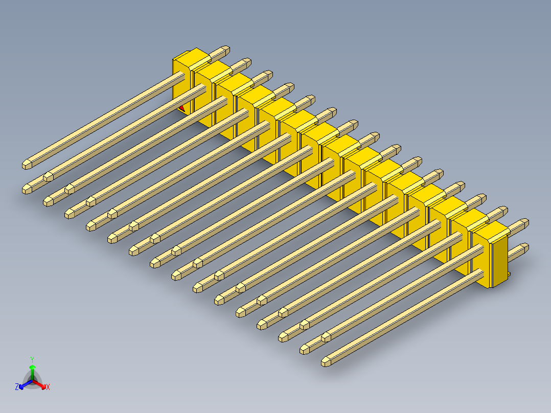 彩色公头100mil（2.54mm）系列-DS1021_yellow_2x15p_100mil_Type19_rev1.0正等轴测图