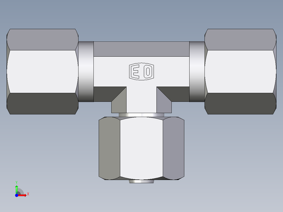 卡套式工业通用硬管接头EO_Swivel_nut_branch_tee_ET06ZS71前视图