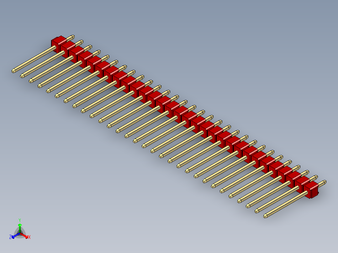 彩色公头100mil（2.54mm）系列-DS1021_red_1x30p_100mil_Type5_rev1.0正等轴测图