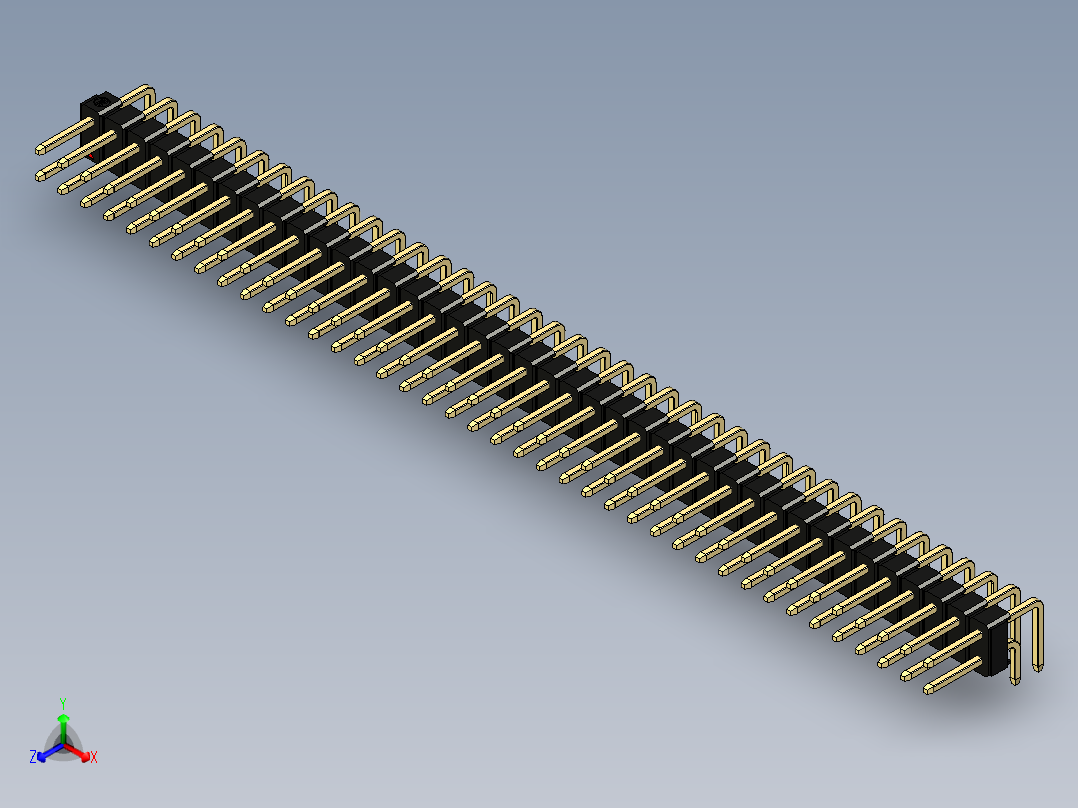 彩色公排针 100mil 2.54mm 系列-DS1022_black_2x40p_100mil_TypeD_rev1.0正等轴测图