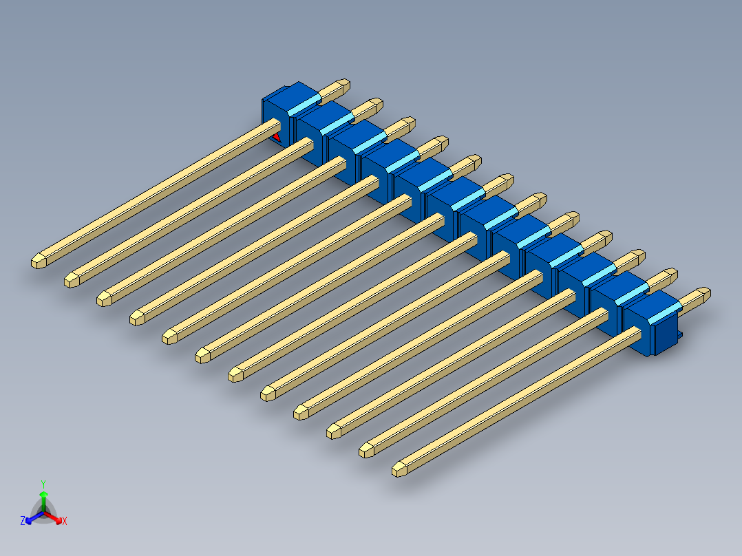 彩色公头100mil（2.54mm）系列-DS1021_blue_1x12p_100mil_Type19_rev1.0正等轴测图