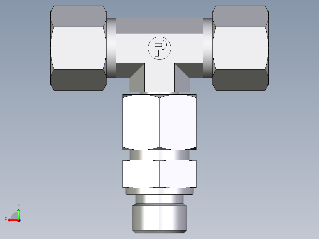 卡套式工业通用硬管接头EO_Assembled_adjustable_standpipe_branch_tee_EVT14SM71后视图