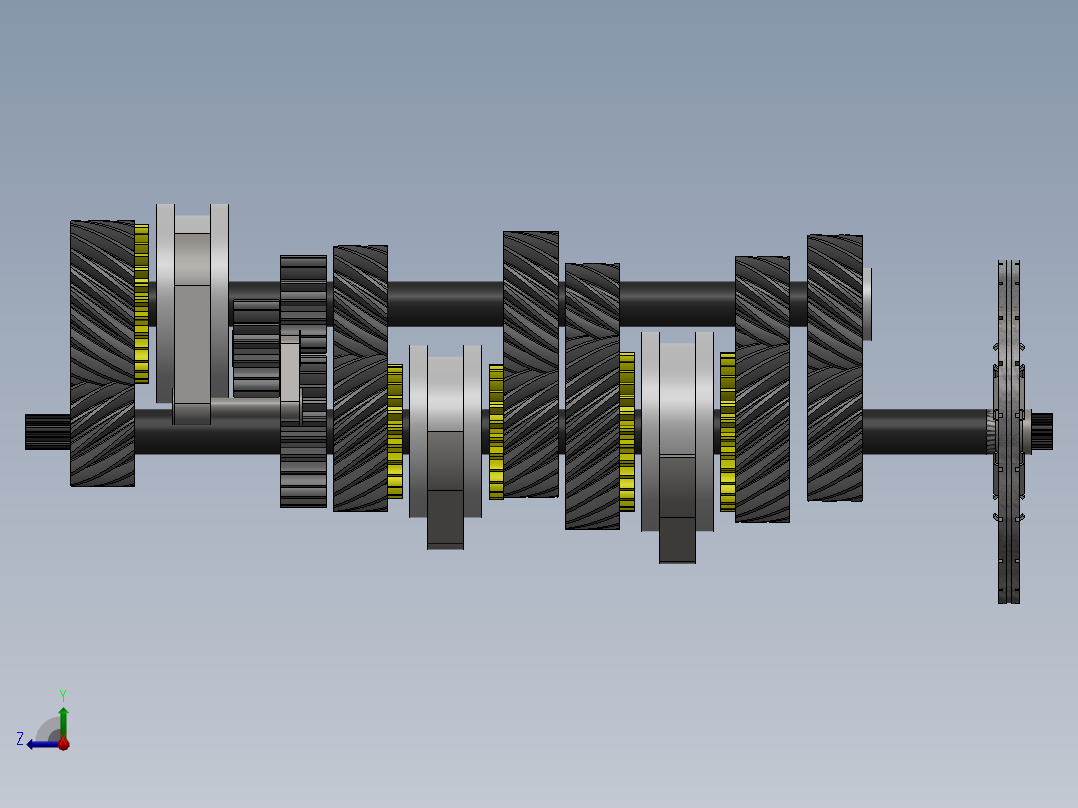手动变速箱内部齿轮结构右视图