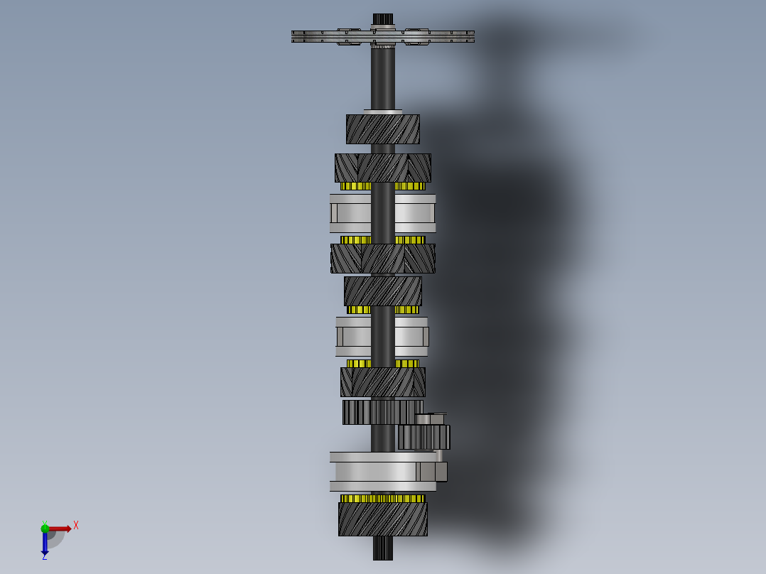 手动变速箱内部齿轮结构俯视图
