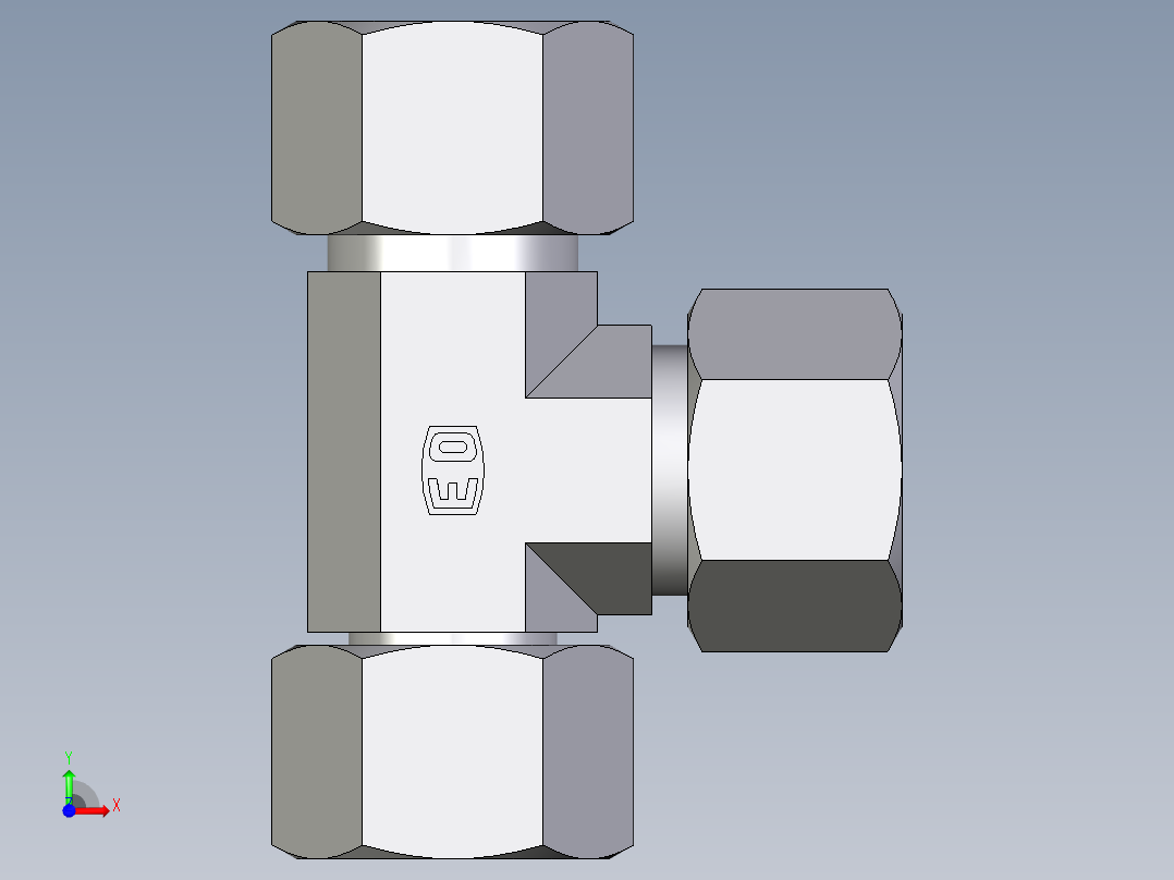 卡套式工业通用硬管接头EO_Swivel_nut_run_tee_EL16S71前视图