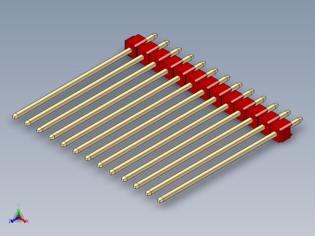 彩色公头100mil（2.54mm）系列-DS1021_red_1x13p_100mil_Type43_rev1.0正等轴测图