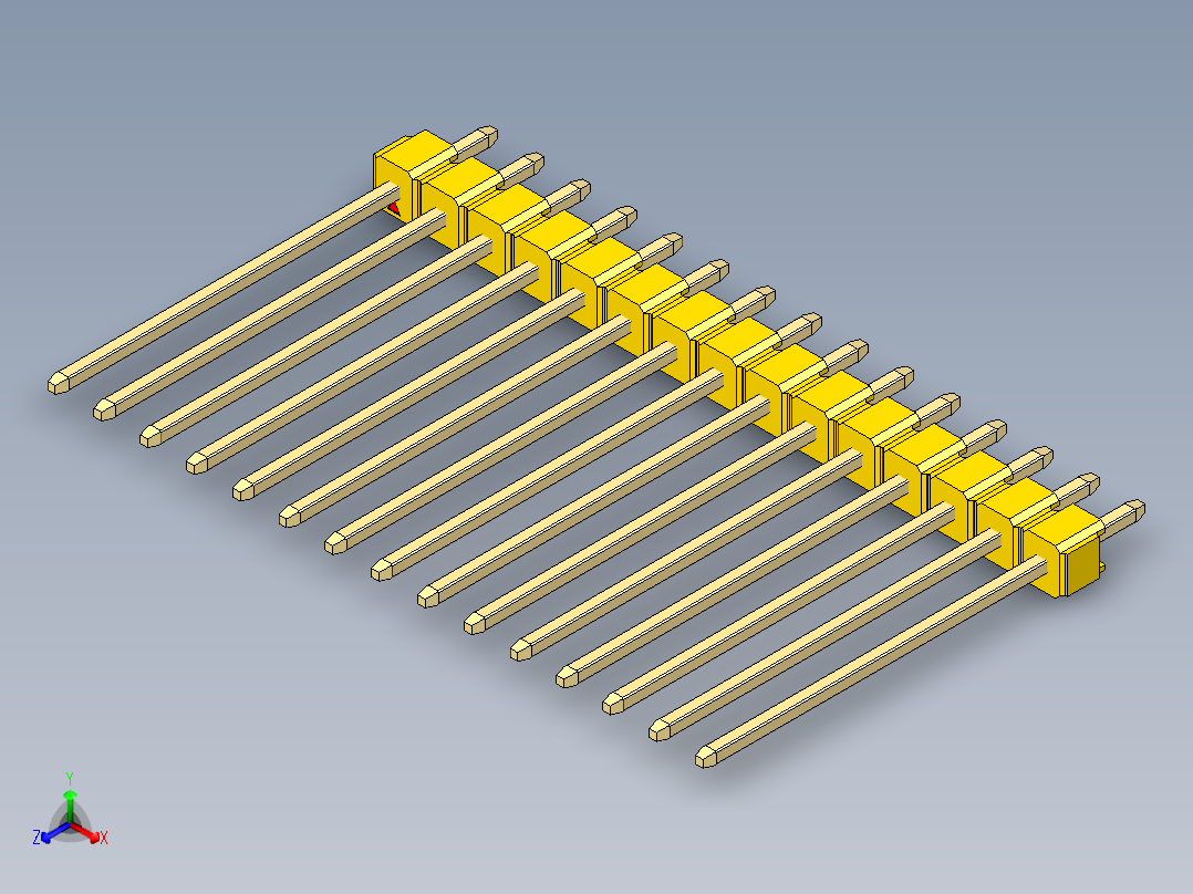 彩色公头100mil（2.54mm）系列-DS1021_yellow_1x15p_100mil_Type19_rev1.0正等轴测图