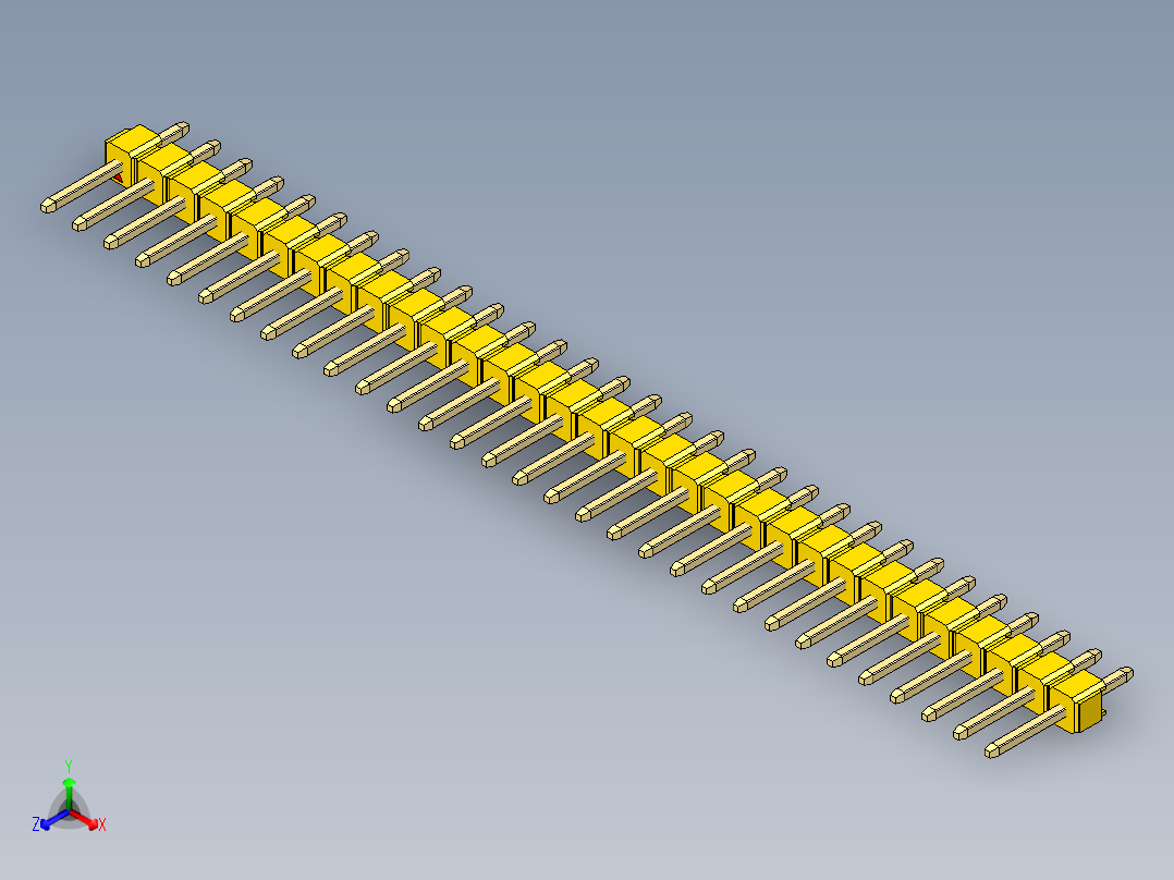 彩色公头100mil（2.54mm）系列-DS1021_yellow_1x31p_100mil_Type1_rev1.0正等轴测图