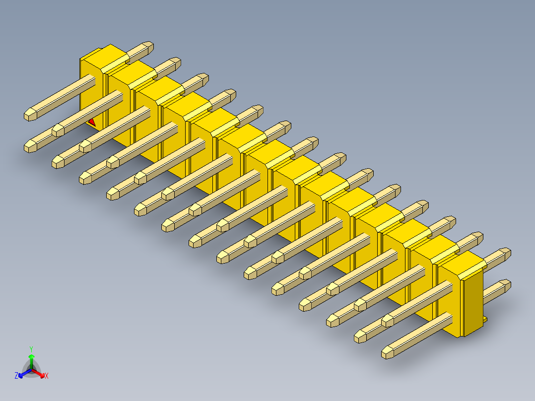 彩色公头100mil（2.54mm）系列-DS1021_yellow_2x14p_100mil_Type1_rev1.0正等轴测图