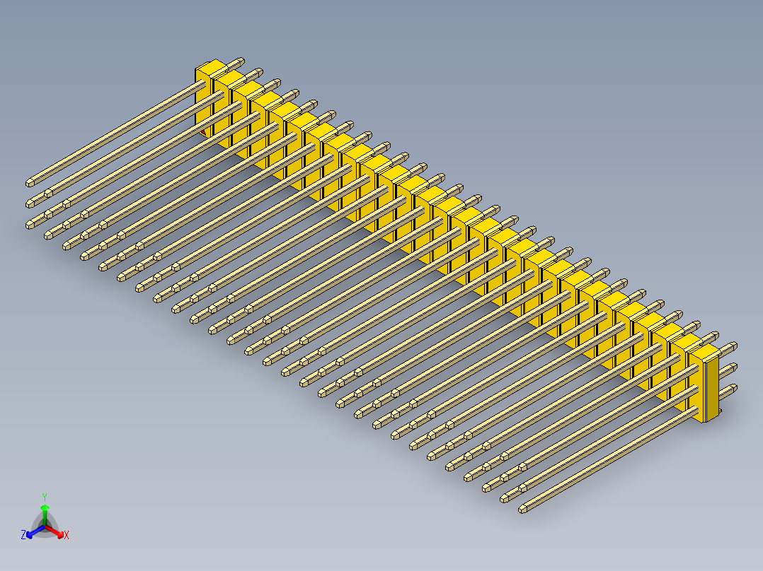 彩色公头100mil（2.54mm）系列-DS1021_yellow_3x28p_100mil_Type43_rev1.0正等轴测图