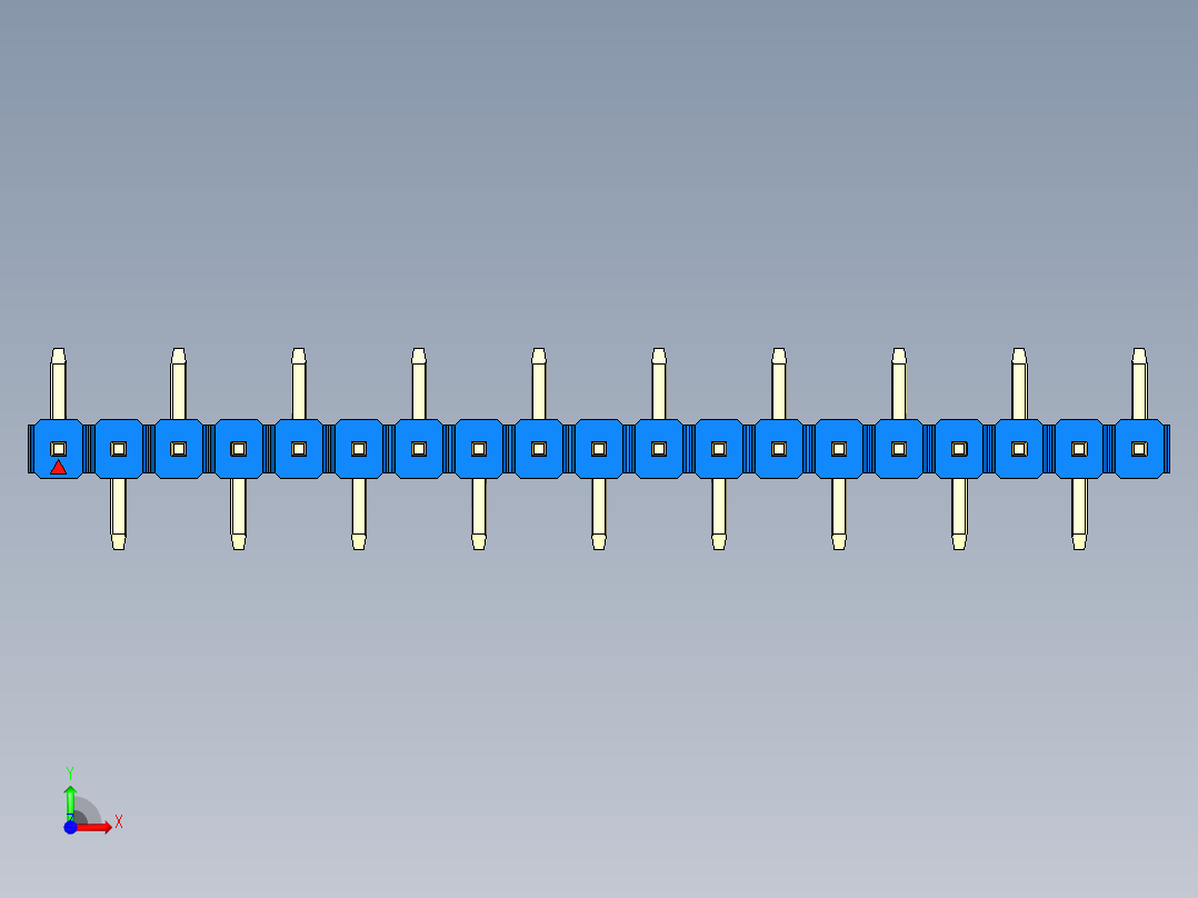 彩色公排针 100mil 2.54mm 系列-DS1022_blue_19p_100mil_Type_SMT_R1_rev1.0前视图