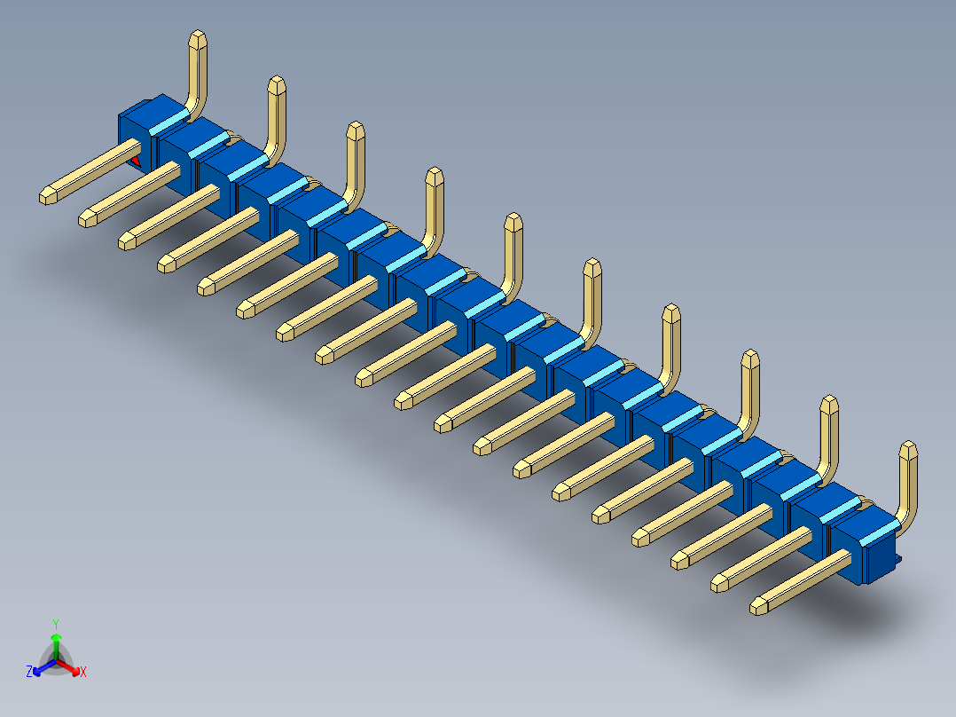 彩色公排针 100mil 2.54mm 系列-DS1022_blue_19p_100mil_Type_SMT_R1_rev1.0正等轴测图